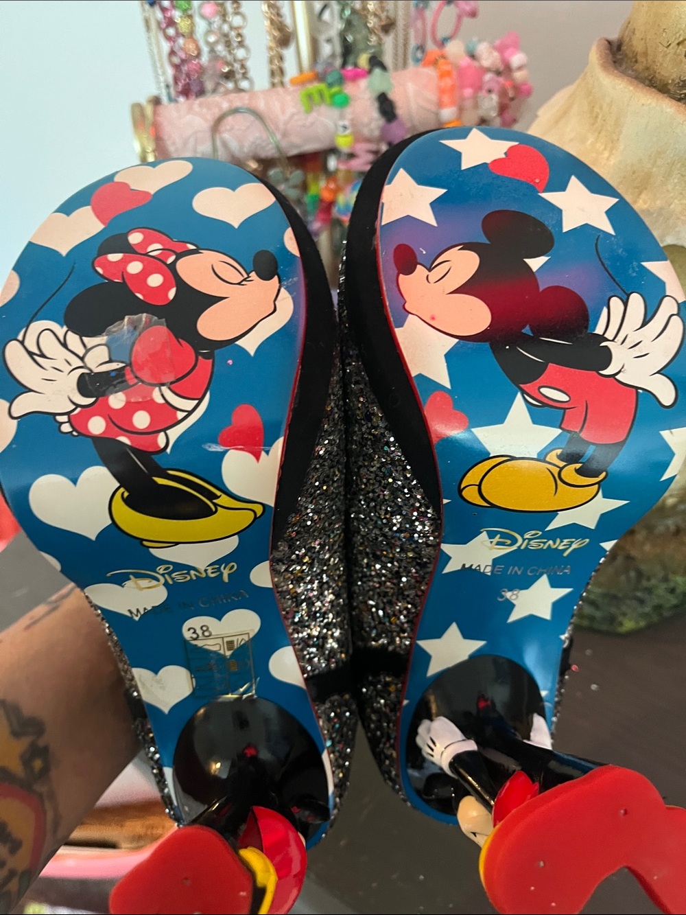 Irregular Choice Black Velvet & Multicolor Glitter Mickey Ear Pumps - Picture 8 of 9